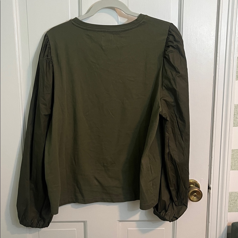 NWT GAP Dark Green Puff Sleeve Blouse Size L - Picture 6 of 6